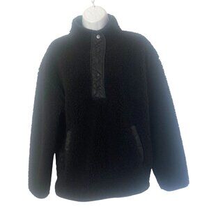 Athleta Black Sherpa Snap Jacket Medium Fleece Pullover Jacket